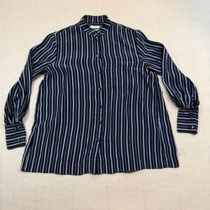 Co | Striped Button Down Blouse Black Blue 100% Silk | Women's XS
